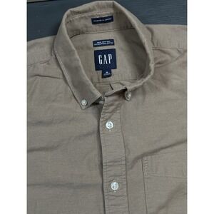 Vintage 90s GAP Work Shirt  Button‎ Up Long Sleeve Beige Brown Pocket
